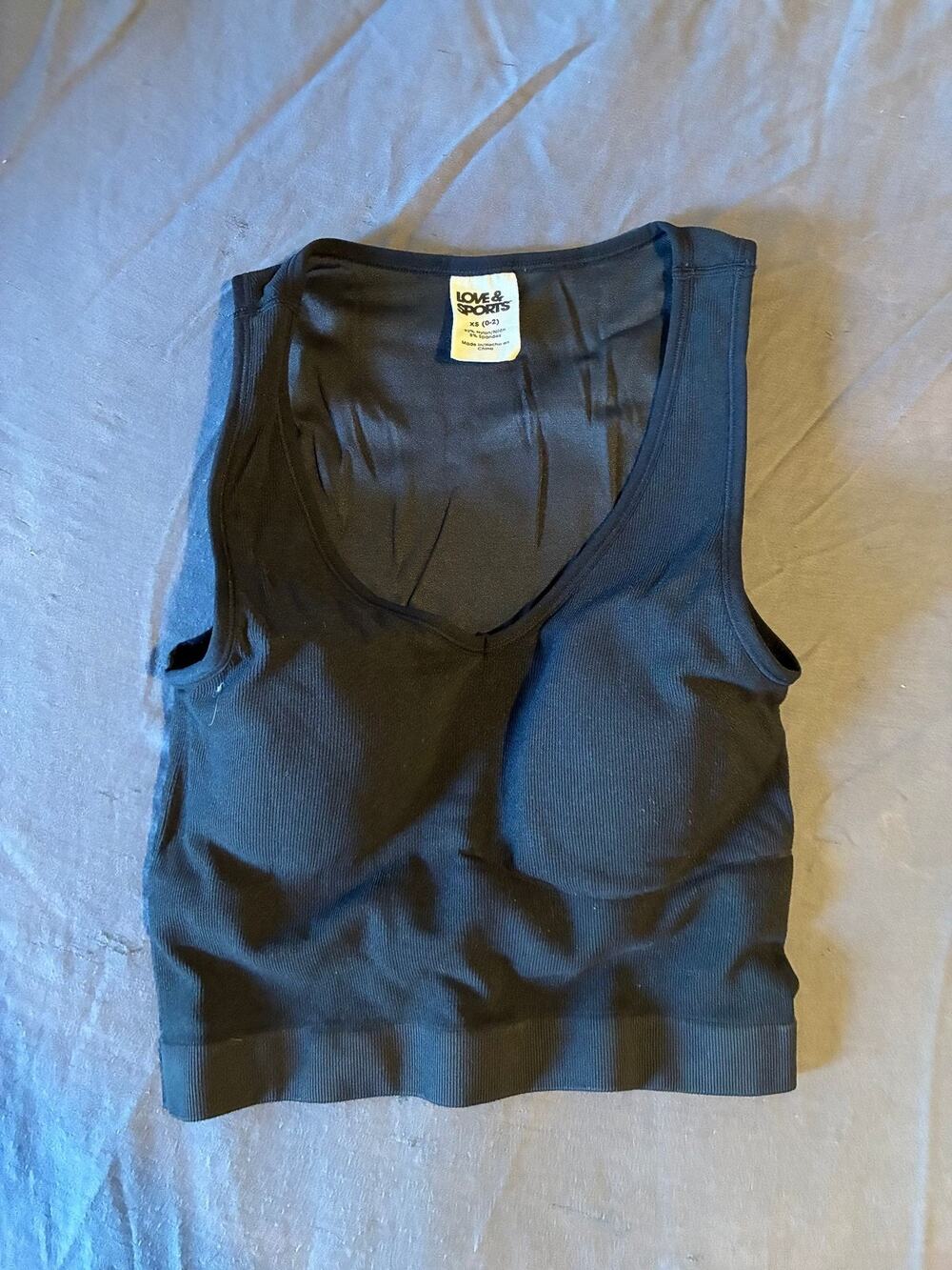 Love & Sports Tank Top Womens XS Ribbed Stretch Cropped Black Active Seamless